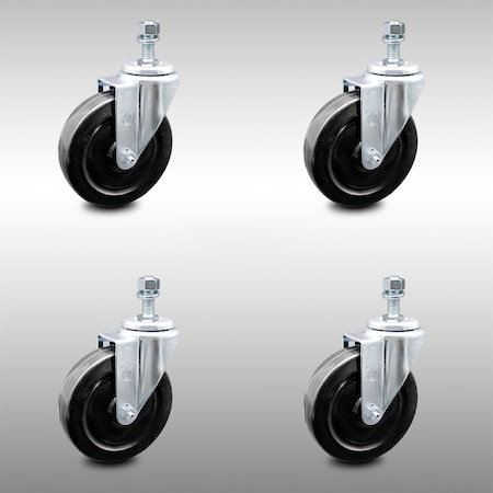 Service Caster 5 Inch SS Hard Rubber Wheel Swivel 1/2 Inch Threaded Stem Caster Set SCC SCC-SSTS20S514-HRS-121315-4